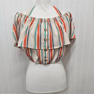 Striped Off-Shoulder Crop Top Flying Tomato L
